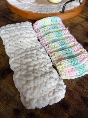 Handmade Crochet Chunky Headband Set - Pastel Multicolor & Cream